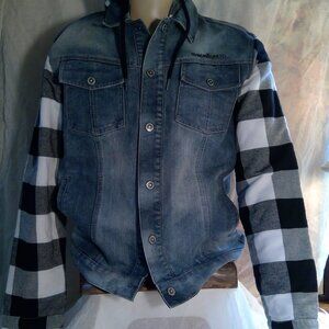 Echo Unltd. Men's Jean Jacket w/ Black and White Checkered Sleeves and Hood (M)